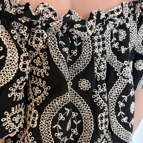 LoveShackFancy Miranda Off-Shoulder Black & Cream Eyelet Mini Dress size M - Picture 4 of 7